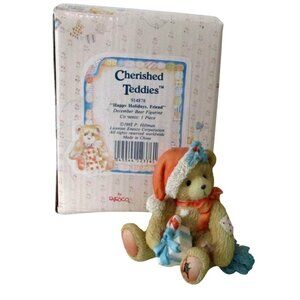 Cherished Teddies December Denise Bear Figurine - Happy Holidays Friend - Vintag